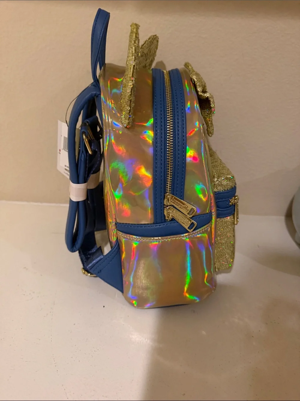 Loungefly Gold Sequin & Holographic Mickey Ear Kids Backpack